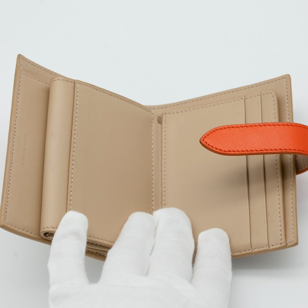 Celine Small Strap Bicolor Compact Wallet Beige/Orange w/ Entrupy COA - Picture 5 of 11